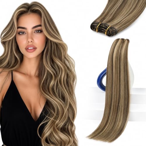 Sunny Hair Weft Hair Extensions Human Hair Dark Brown With Blonde