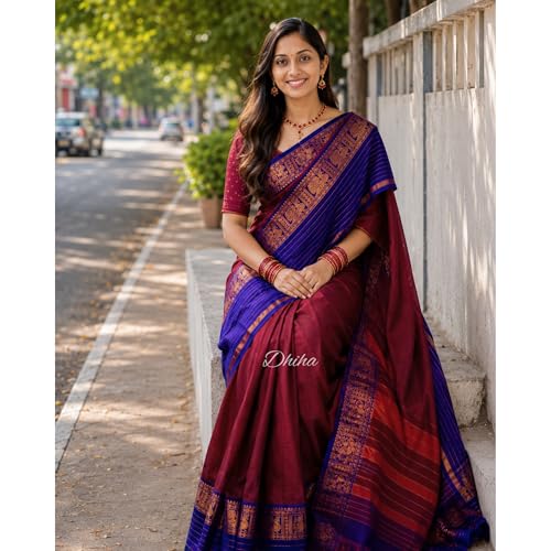 Image of Narayanpet Pure Cotton Avani Border Saree for Women with Running Blouse | Tassels | Traditional Woven Solid Design | Handloom Weave