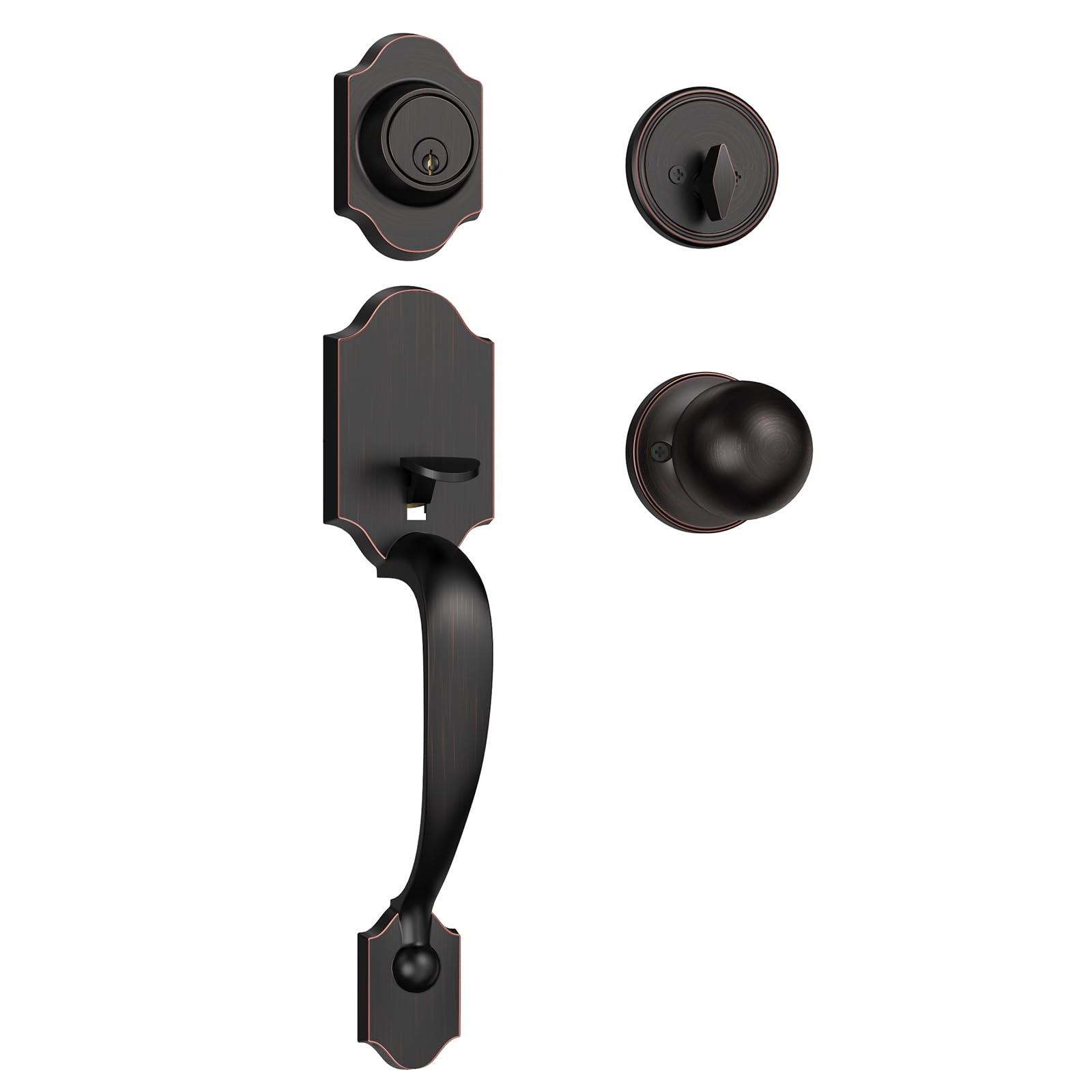 Photo 1 of Estmoon Entry Door Lock and Deadbolt Set, Aged Bronze Exterior Door Handle with Interior Door Knob for Entry Doors, Front Door Handle and Single Cylinder Deadbolt Reversible for Left&Right Hand Doors