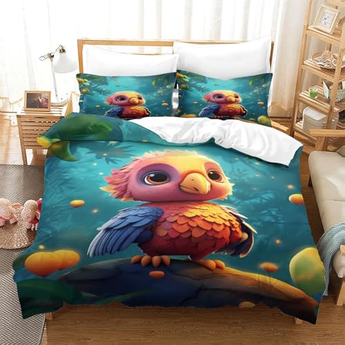 Housse de couette oiseau 3D avec fermeture éclair résistante parure de lit single 135x200 - 3