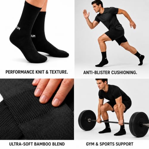 Image of HEELIUM Bamboo Athletic Crew Socks for Men & Women | 3X Tougher & Durable, Ultra Soft & Blister Resistant | Perfect for Gym, Sports & Long Distance Running