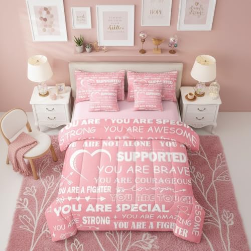 Manfei Inspirational Gifts Comforter Set Full Size,Sympathy Him Bedding Set,Feel Better After Surgery Present for Sick Women Bed Set 7 Pcs(Comforter+Fitted+Flat Sheet+Pillowcase+Pillow Cover)