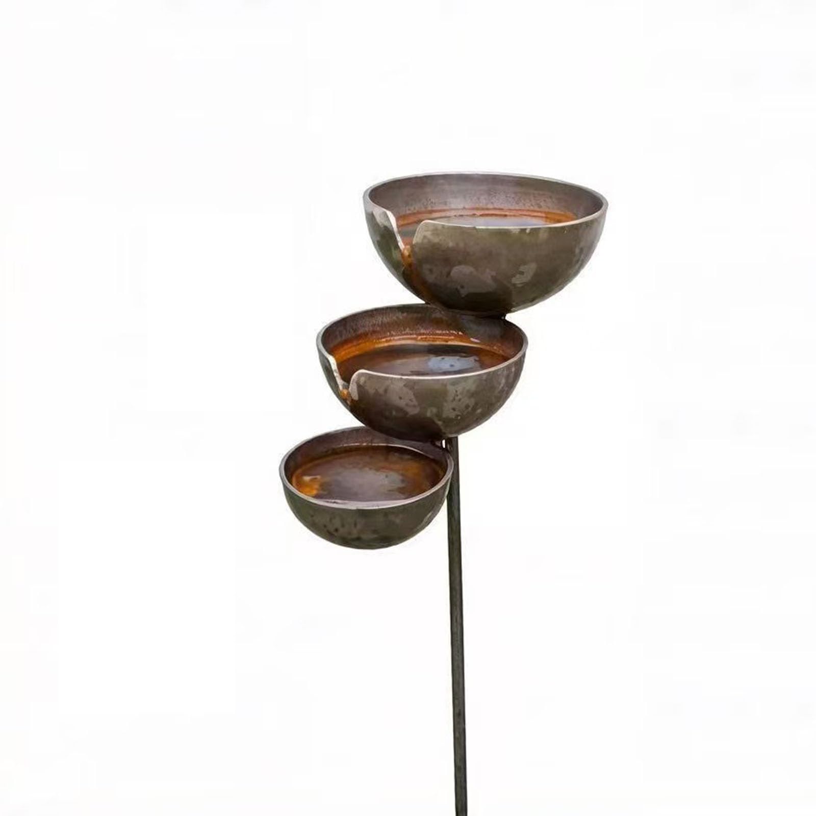 3-Layer Rain Catcher Bird Bath with Metal Stake Bird Water Feeding Bowl Bird Bath and Feeder for Outdoors Garden Patio Yard Lawn Decor