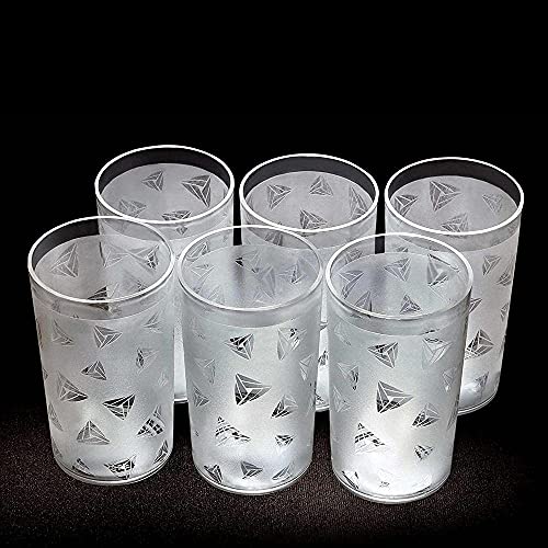 Image of TP INCORP Plastic Unbreakable Water,Juice, Drinking Glass Set Glass Set (250 ml, Glass) Glass Set (Blur Transparent Diamond Triangles, 6)
