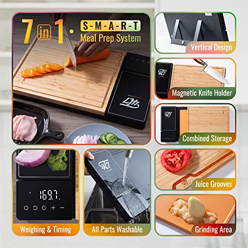 4T7 Smart Meal Prep System, Smart Cutting Board Set, Bamboo And Wheat Straw Chopping Boards, Weigh, Timer, App Calorie Counter, Juice Grooves, Health Management, Best Gift, The Smart Food Prep Station #TOP4