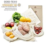 achilles 6er Set Obst- und Gemüsebeutel Obst-Beutel Gemüse-Netz mit Gewichtsangabe 100% Baumwolle pestizidfrei Ökotex Standard 100 LFGB geprüft SGS Zertifikat Nr. TC6176