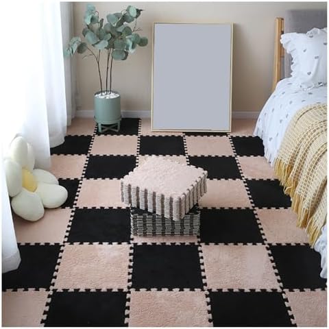 100Pcs Interlocking Foam Playmat Tiles 12"x12" - Fluffy Carpet Puzzle Pieces in Red & Black, Easy to Install & Clean, Perfect for Kids' Play Areas & Floor Protection