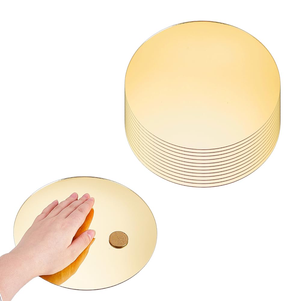 NBEADS 12 Pcs Acrylic Round Mirrors for Tables, 20cm Gold Centerpieces Circle Mirrors Round Mirror Tray Mirror Candle Plates for Home Wall Wedding Table Party Christmas, Thick 1.5mm