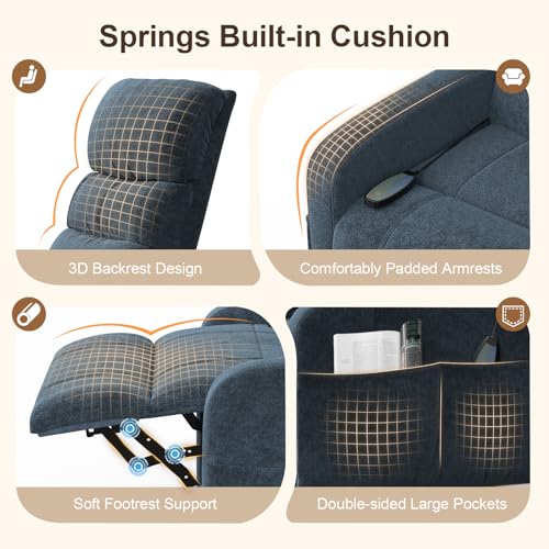 Yonisee Recliner Armchair Recliner Chair For Adults, Manual Reclining Chair With Massage & Heating, 4 Sides Pockets, Padded Cushion Living Room Armchair With Adjustable Leg Rest & Reclining Functions - 4