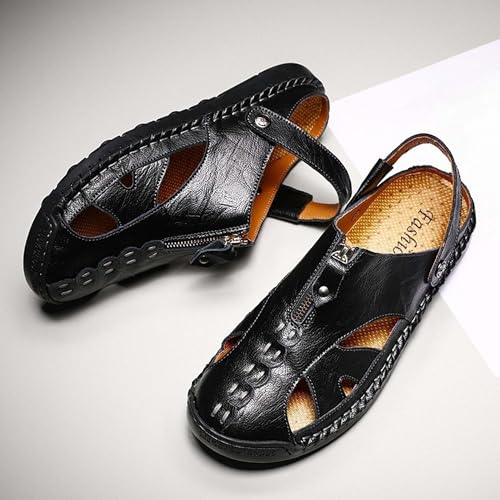 Men's Leather Sandals Hand Sewn Summer Anti Slip Quick Drying Outdoor Hiking Vacation Casual Beach Shoes Arch Support Breathable Slippers，Large Size4