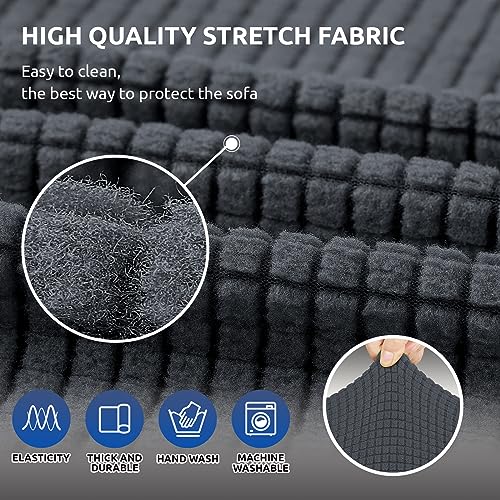 KEKUOU Stretch Sofa Cover Slipcover ,Couch Covers for 3 Cushion Couch Sofa pet Friendly (78"-94") Furniture Protector Sofa with Elastic Bottom for Kids,Dog, Jacquard Small Checked(Large,Charcoal)