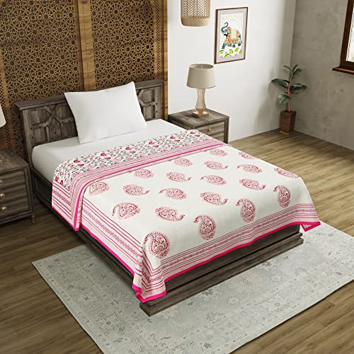 Image of BLOCKS OF INDIA Cotton Malmal Hand Block Printed Summer Single Size Reversible Dohar (Multicolour),300 TC