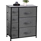 CERBIOR Drawer Dresser Storage Organizer 7-Drawer Closet Shelves, Sturdy Steel Frame Wood Top with Easy Pull Fabric Bins for Clothing, Blankets (7-Charcoal Drawers)