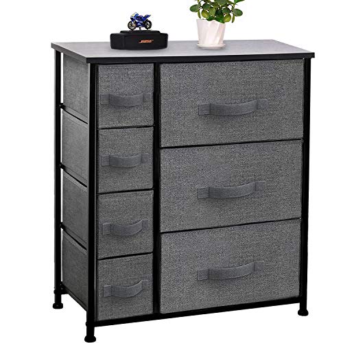 CERBIOR Drawer Dresser Storage Organizer 7-Drawer Closet Shelves, Sturdy Steel Frame Wood Top with Easy Pull Fabric Bins for Clothing, Blankets (7-Charcoal Drawers)