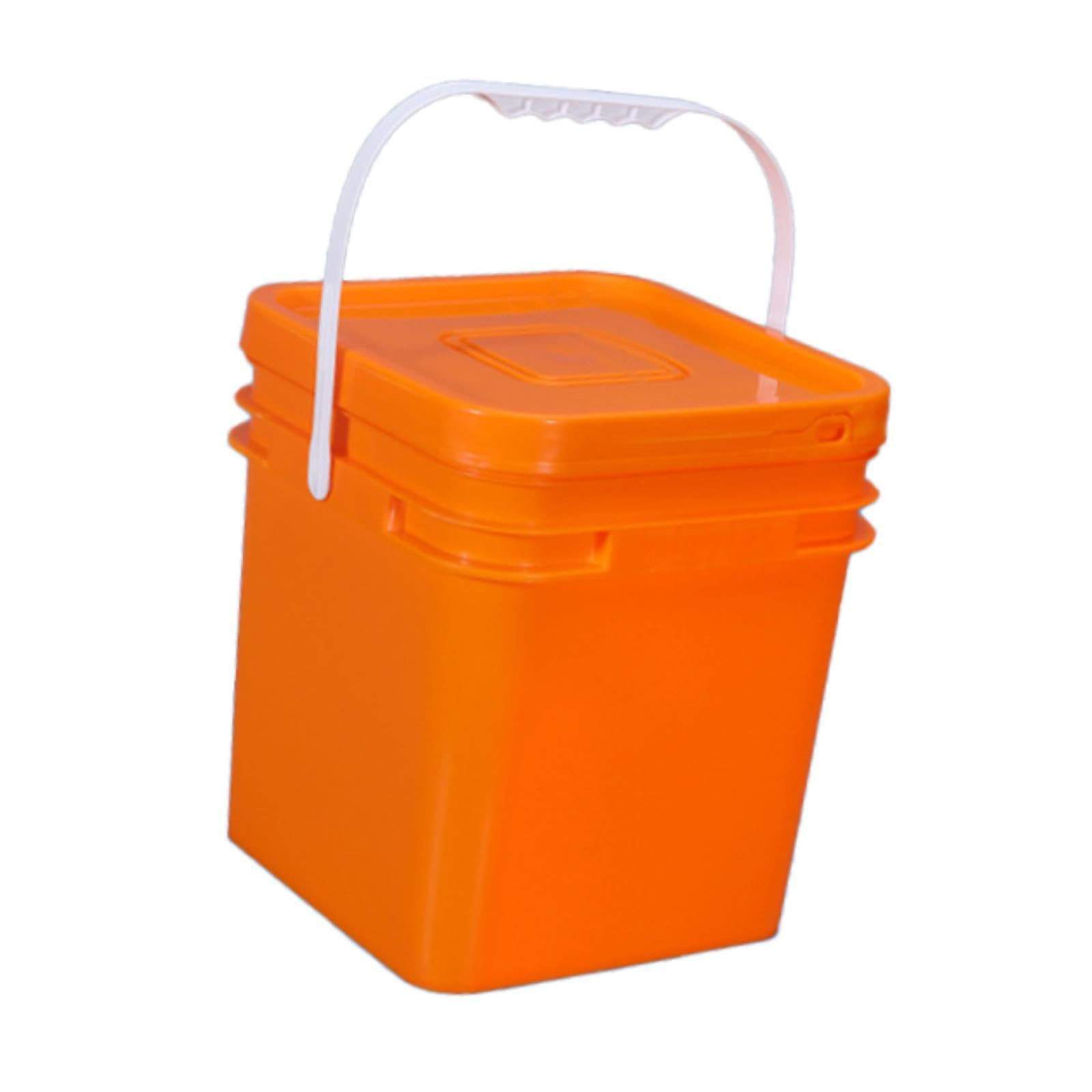 Quadratischer 10-Liter-Eimer, Vorratsbehälter für Lebensmittel mit Griff und Deckel, für alle Zwecke, Eimer für Camping, Autowäsche, Orange