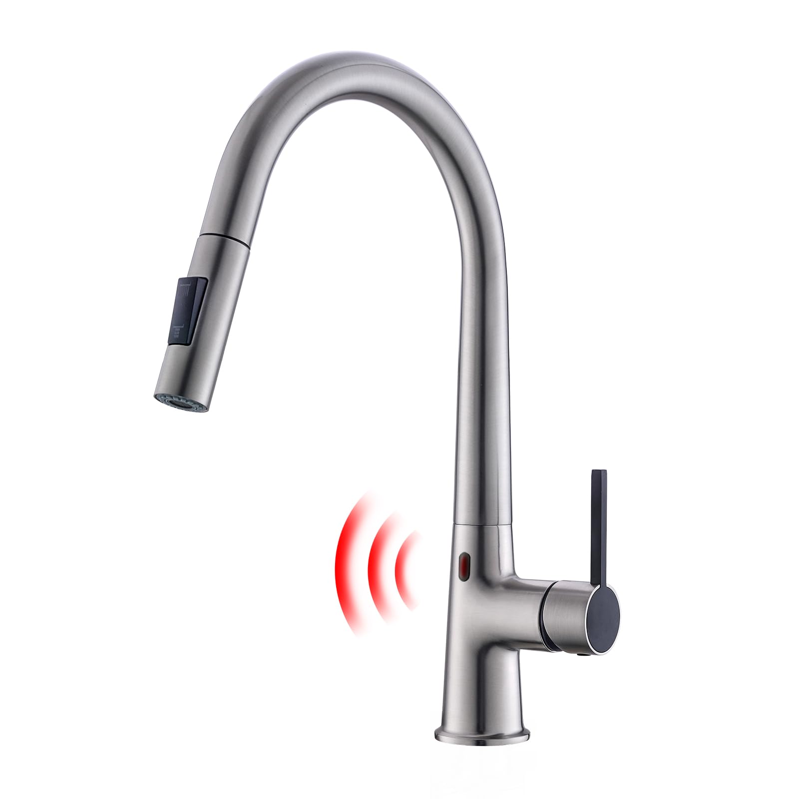 AIMADI Sensor Wasserhahn Küche Ausziehbar Automatisch Küchenarmatur Berührungslos, 360° Drehgelenk, 2 Sprühmodi Armatur Küche Spültischarmatur Flexibel & Modern Gebürstete Nickel