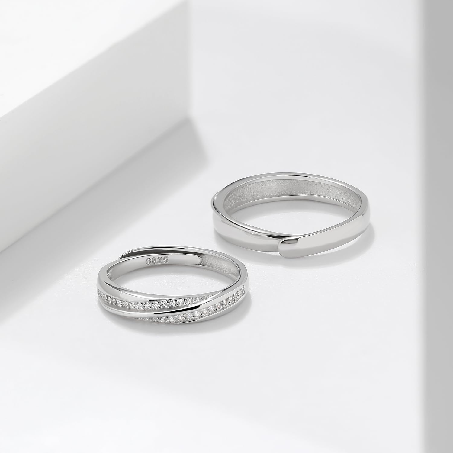 Meissa 2 Paar Ringe für Damen und Herren 925 Sterling Silber Ehering passende Versprechen Ringe Größe verstellbar handgefertigt Brautschmuck Größe 44-62