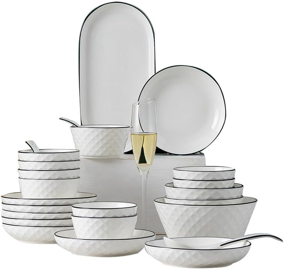 Plate Ceramic Eat Rice Bowl Home Large Soup Combination Tableware Set Gift Diamond Grain