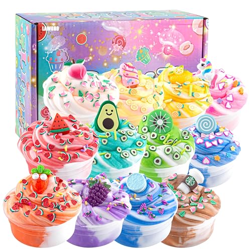 LAWOHO 12Pack Butterschleim, zweifarbiges, Flauschiges Slime set für Mädchen & Jungen, weiches & antihaftbeschichtetes Spielzeug zum Stressabbau, Geschenkidee für Geburtstag Ostern Weihnachten Neujahr