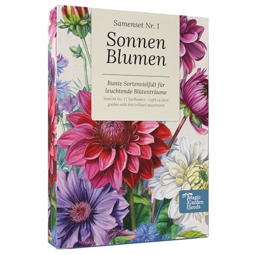 Magic Garden Seeds Boîte de semences de tournesols avec 6 variétés – Tournesols colorés et classiques pour jardin, pot et balcon – Il suffit de semer et de vivre la joie des fleurs