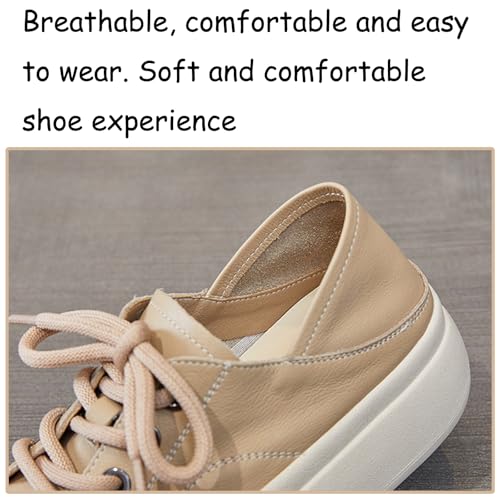 Women's Genuine Leather Lace up Platform Sneakers Comfortable Wide Round Toe Non Slip Heighten Cute Walking Shoes for Party Traveling Shopping Casual Shoes4