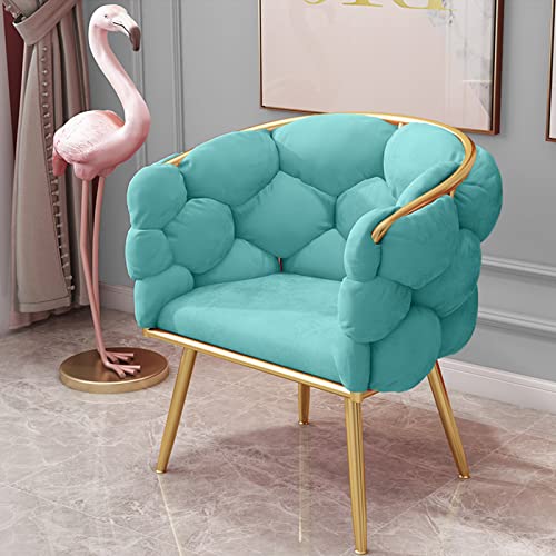 Sillón tapizado de terciopelo esponjoso de lujo con patas de metal dorado, silla moderna de maquillaje para dormitorio, sala de estar, cómoda silla de tocador, color verde, 74 x 53 x 45 cm