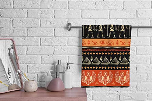 Ofloral Egypt Tribal Bohemian Mandala Hand Towels Cotton Washcloths,Vintage Henna Tattoo Style Hieroglyphics Cat Red Black Soft Towels For Bathroom Kitchen Spa Gym Yoga Face Towel 15X30 Inch #TOP2