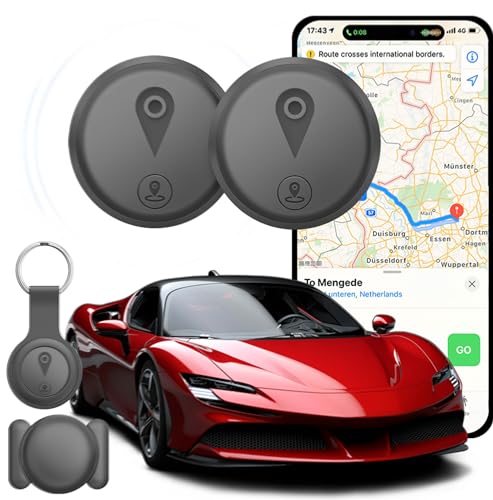 Tracking Devices for Cars Hidden, 2 Pack GPS Tracker for Vehicles Mini Portable GPS Tracker for Cars Splashproof for iOS Find My (iOS Only), No Monthly Fee Subscription No SIM Card Required-Gray