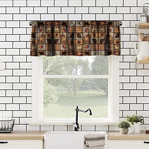 Esproutty Wildlife Curtains Valance, Vintage Deer And Wooden Boat Patterns, For Bedroom, Richly Textured Theme Animal Room Décor 54X18In #TOP2