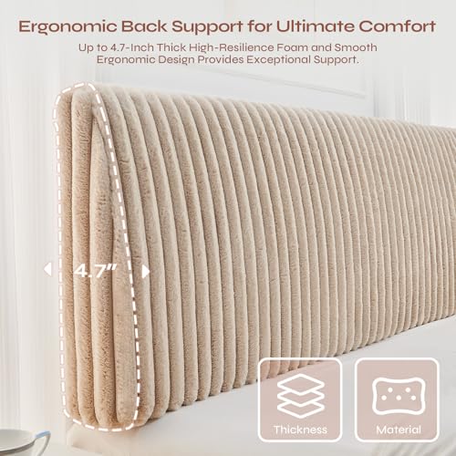 Image of Pinmoco 4.7 inch Upholstered Modern Headboard for Full Size Bed, Height Adjustable and Ergonomic Headboard, Easy Assemble, Sturdy and Durable, Faux Rabbit Fur, Light Camel