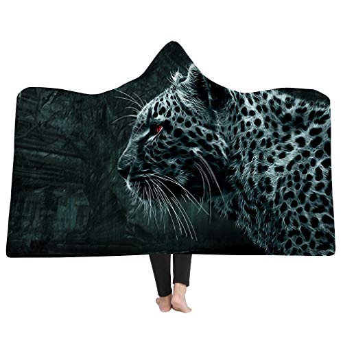 Sticker Superb Couverture Moelleuse Super Douce d'impression d'animal 3D, Couverture à Capuchon Adulte d'enfants, Couverture de Camping de Voyage Canapé-lit Jeter (Léopard, 150 * 200cm)