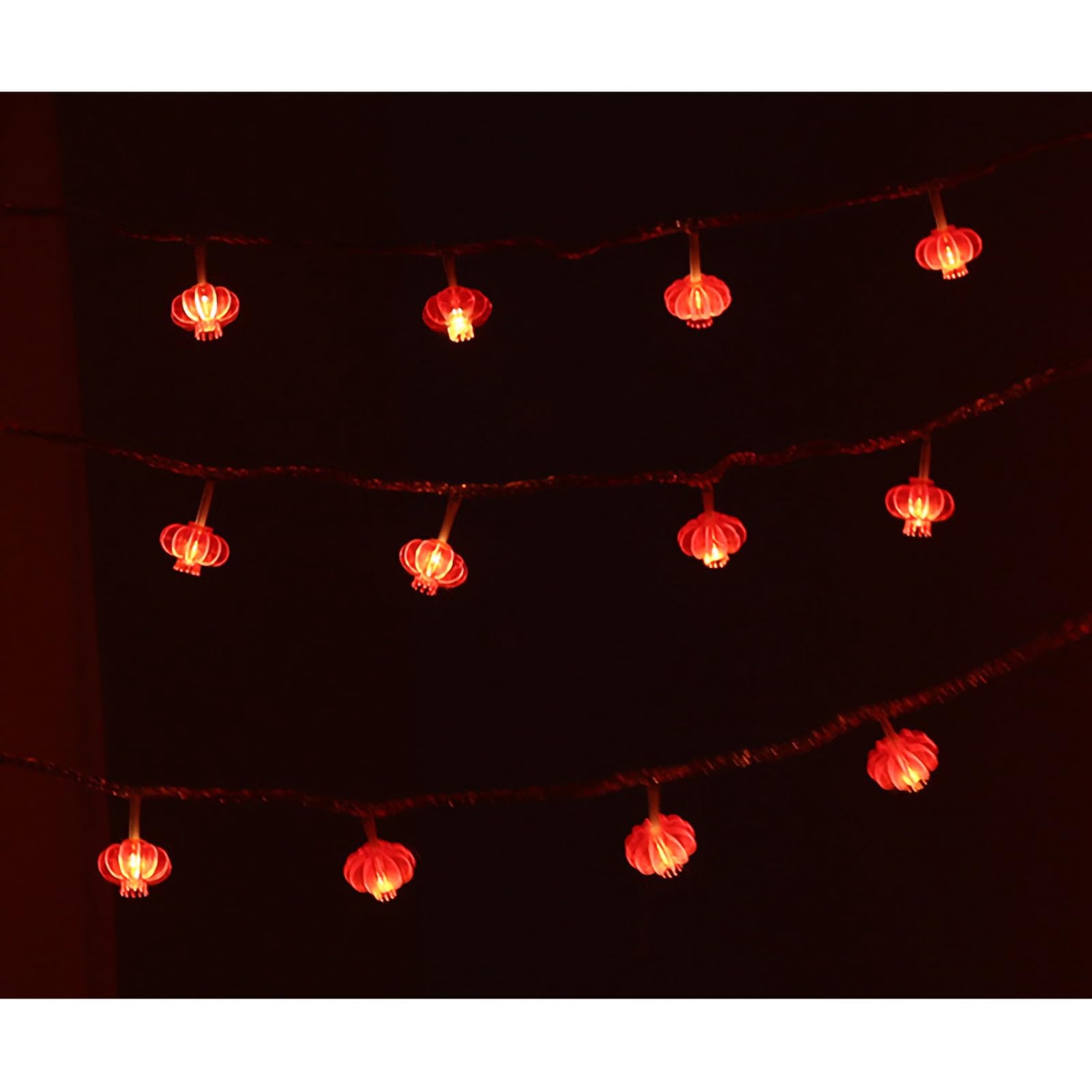 LED Lichterkette Chinesische Laternen – 3 M, Rot, Ohne Batterie (3x AA), Für Festdekoration, Neujahr & Partys