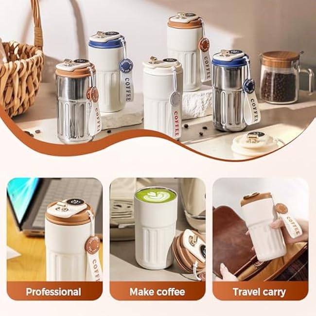 316 Stainless Steel Travel Mug With Temperature Display, 2025 New Flasks, Portable Hot and Cold Coffee Cup for Camping, School, Trave (Coffee)