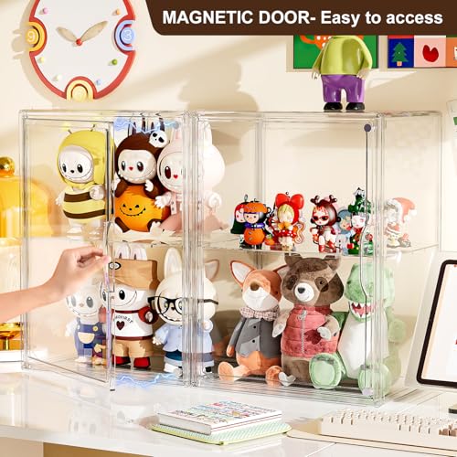 Image of Acrylic Clear Display Case, Stackable Plastic Storage Bins with Shelf, Figure Figurine Hobby Display Case with Magnetic Lid, Large Acrylic Display Box for Collectibles, Figures, 2 Pack
