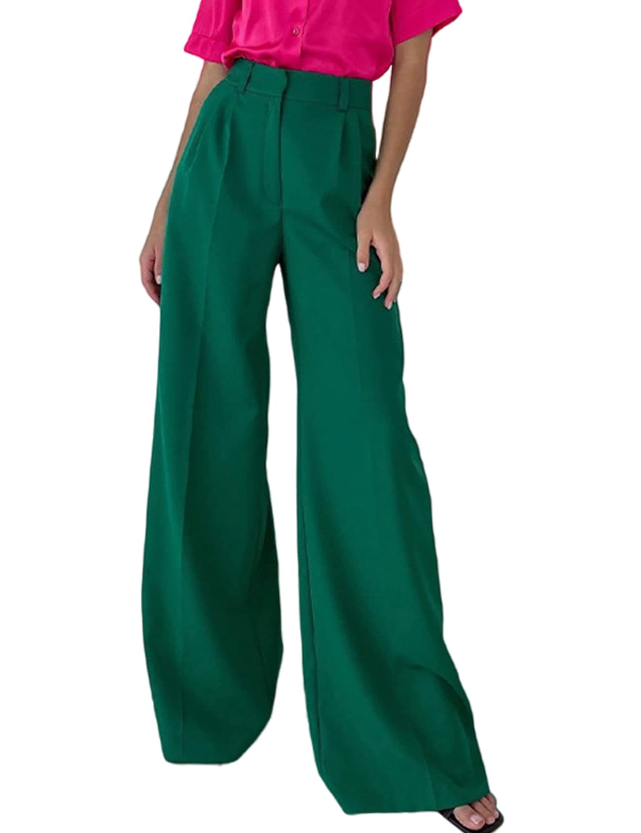 Perbai Womens High Waist Wide Leg Palazzo Pants Casual Work Business Long Trousers
