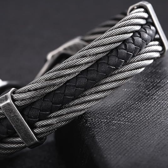 Men's Viking Wolf Head Bracelet 316 Stainless Steel Leather Open Cuff Tribal Retro Wolf Twisted Cable Cuff Bangle Vintage Gothic - Image 7