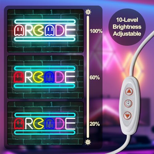 Image of Arcade Neon Light Sign LED USB Powered Dimmable, Retro Ghost Arcade Game Room Neon Lighted Sign for Gaming Room Wall Decor Man Cave for Bedroom Baseroom Decorations Gift