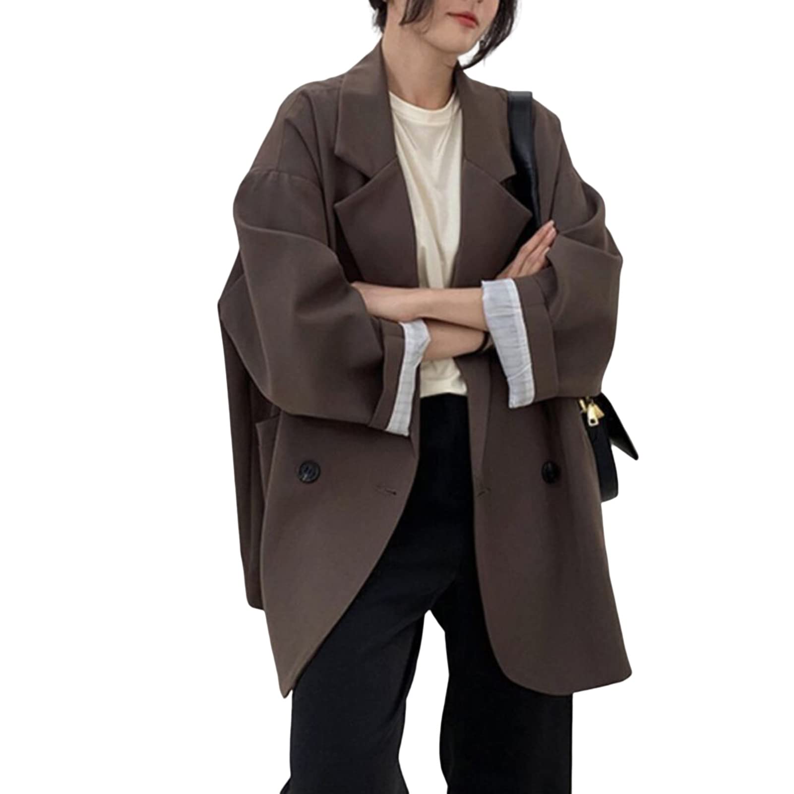 Chaqueta de mujer cárdigan de manga larga bolsillos chaqueta de gran tamaño otoño invierno casual solapa traje abrigo abrigo ropa de abrigo