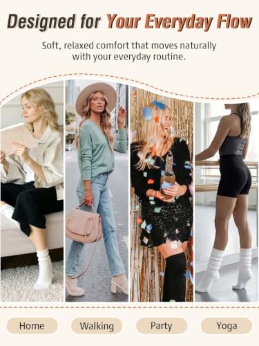 Image of Womens Scrunch Long Socks Thin Cotton Slouchy Tube Slouch Socks 3 Pairs