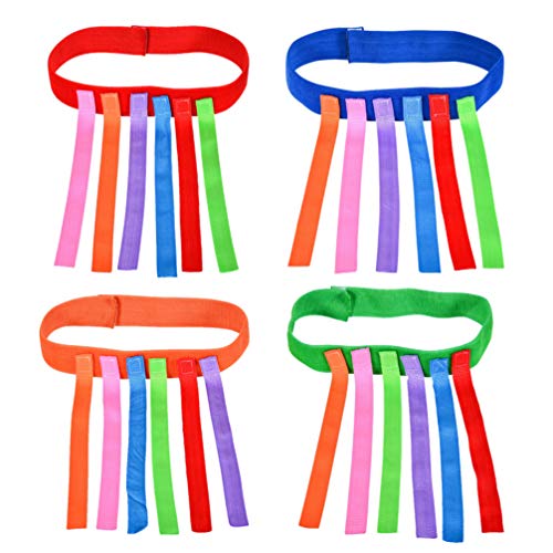 4Pcs Ziehen Spiel Fangen Laufen Geschwindigkeit Training Spielzeug Requisiten mit Hakenschlaufengurten für Mädchen Jungen (Blau Rot Orange Grün)