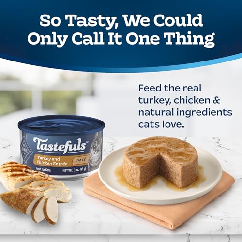 Image of Blue Buffalo Tastefuls Wet Food for Adult Cats, Made with Natural Ingredients, Turkey and Chicken Pate Entree, 3oz Cans, 4Pack Trial Size
