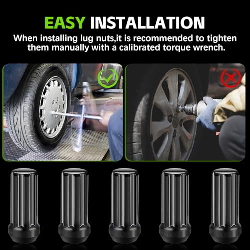 Image of 14mmx2 Lug Nuts Black, M14x2.0 Closed Spline Forged Tuner Lug Nuts, 2'' 50mm Tall Conical Seat 60 32 Pack + 2 Key Compatible for Ford F-350 Super Duty 1999-2004, Excursion 2000-2002