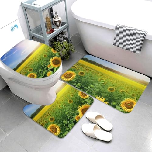 YoupO WC-Deckelbezug mit Grasland- und Sonnenblumendruck, 3-teilig, saugfähig, U-förmig, Konturmatte für Toilette und Badezimmer – Bild 4