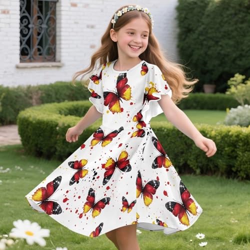 Flag Style Dress for Girls Ruffle Short Sleeve Crew Neck A-Line Flowy Midi Dress Cute Toddler Tutu Sundress4