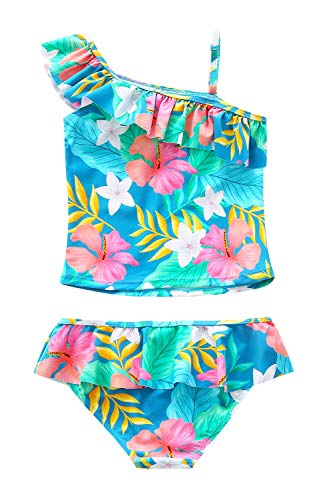 Image of Girls Two Piece Tankini Swimsuits Hawaiian Ruffle Bathing Suit Summer Beach Swimwear Set