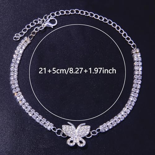 Image of Fesciory Heart Rhinestone Ankle Bracelets for Women, Adjustable Silver Plated Shiny Tennis Anklets, Twinkle Cubic Zircon Imitation Diamond Anklet Foot Chain Jewelry Gifts