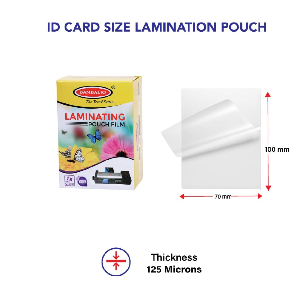 Bambalio Professional Thermal Laminating Pouch 70 X 100 mm Id Card Size -125 microns/100 Sheets LAM325 2