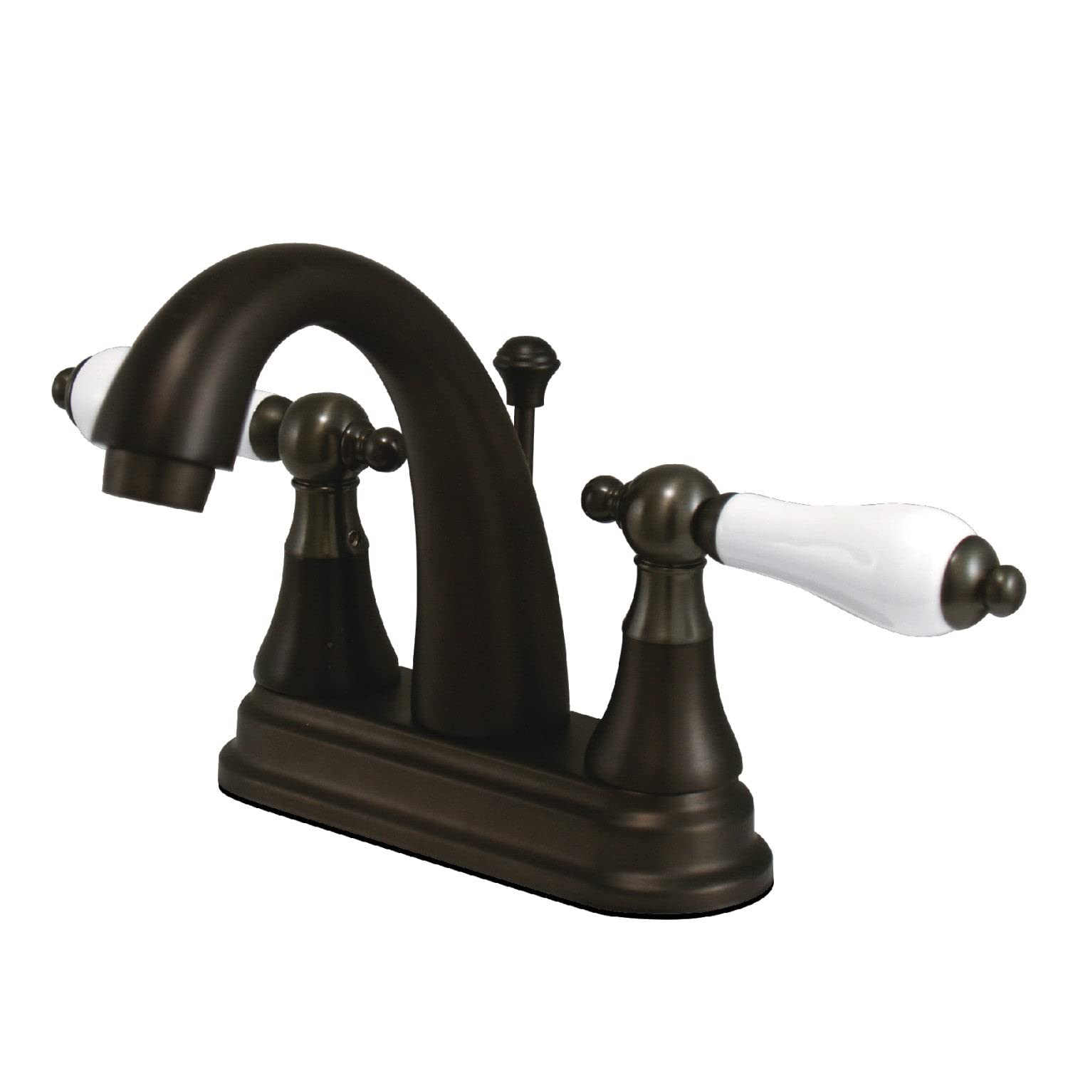 Kingston pirinç KS7615PL 4-inç Centerset Toilette musluk porselen kolu sap, yağla ovulmuş bronz