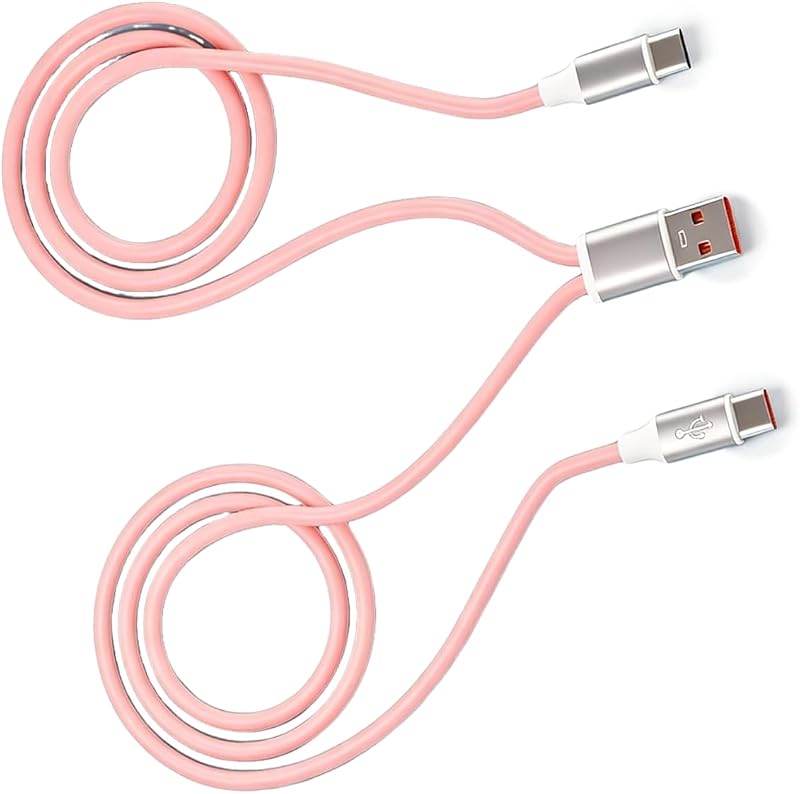 Car Multi Charging Cable, 6A High-Current Dual Type-c Splitter Charging Cable, Flexible Rubber Bend-Resistant Fast-Charging Cable, Universal Interior Accessories for Cars (Pink)
