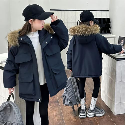 Girls Parka Coat Faux Fur Hooded Jacket Winter Zipper Overcoat Outerwear for 2-12 Years3